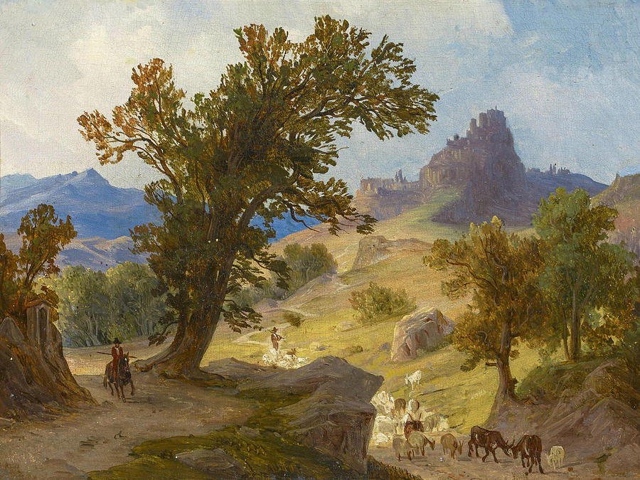 Shepherds below Cervara in Latium Painting by August Ahlborn