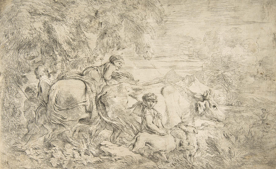 Shepherds with their flock Relief by Giovanni Benedetto Castiglione