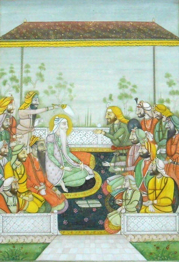 Sher a Punjab Sikh Maharaja Ranjit Singh Court Scene Miniature Painting Of India Watercolor Artwork Painting by Ravi Sharma