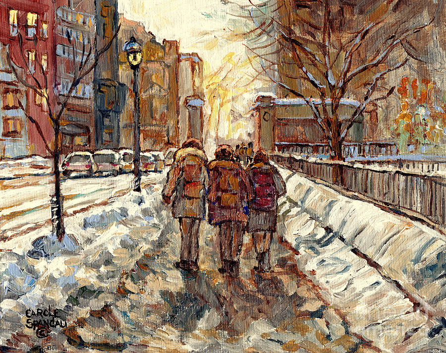 Sherbrooke Street Winter Scene Painting Mcgill Roddick Gates Canadian Art For Sale C Spandau Artist Painting by Carole Spandau