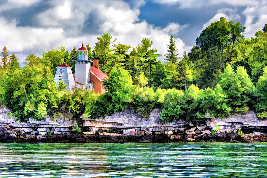 Sherwood Point Lighthouse in Door County Painting by Christopher Arndt