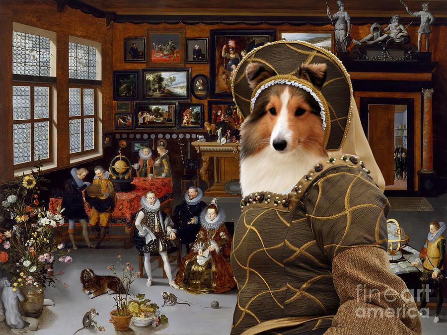 Shetland Sheepdog Art Canvas Print - The Archdukes Albert and Isabella Visiting a Collectors Cabine Painting by Sandra Sij
