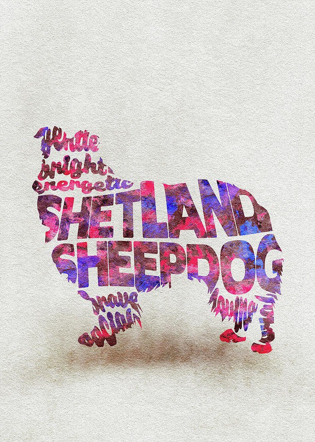 Shetland Sheepdog Watercolor Painting / Typographic Art Painting by Inspirowl Design