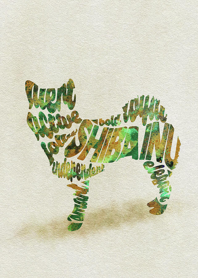Shiba Inu Watercolor Painting / Typographic Art Painting by Inspirowl Design