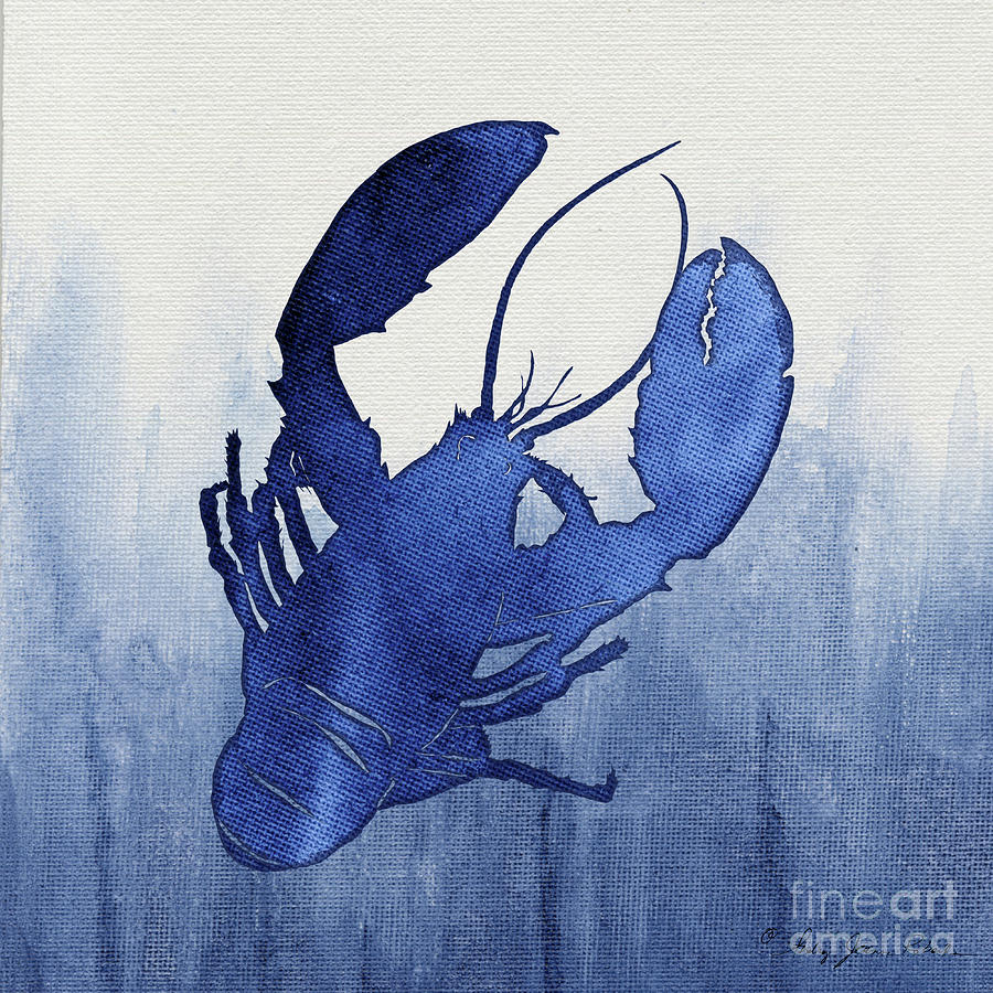 Shibori Blue 3 - Lobster over Indigo Ombre Wash Painting by Audrey Jeanne Roberts