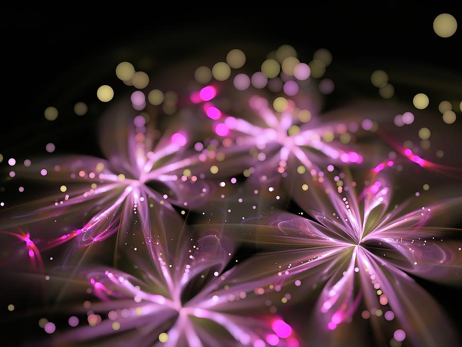 Shimmery 3d fractal flowers2 Digital Art by Lilia S
