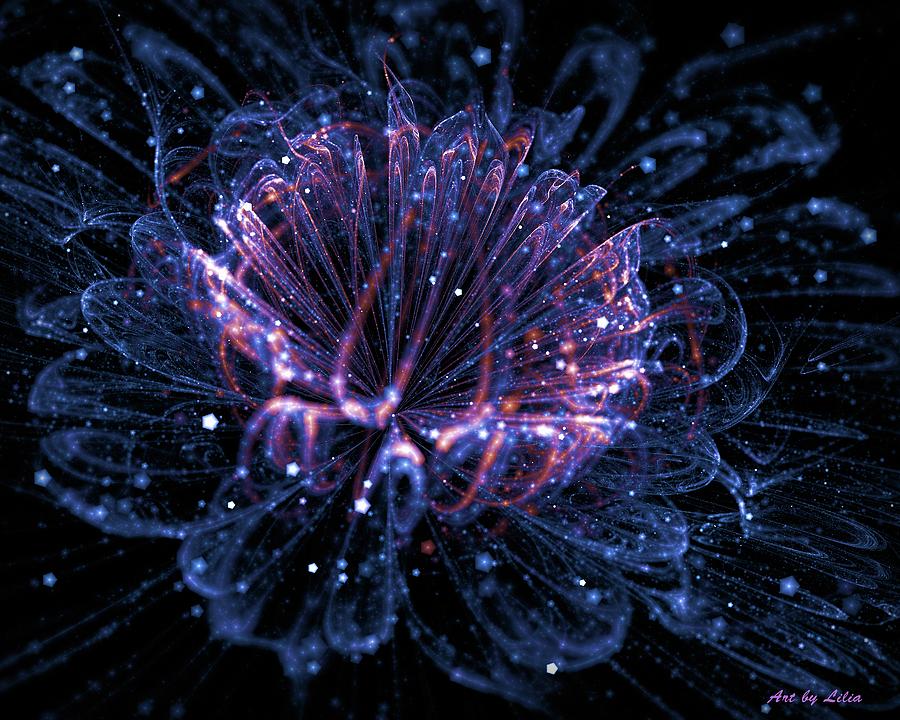 Shimmery blue night flower Digital Art by Lilia S
