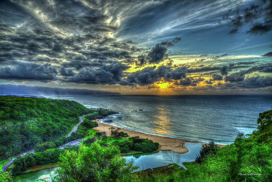 Oahu Hawaii Shine On Me Waimea Bay Beach Sunset Landscape Art Photograph by Reid Callaway