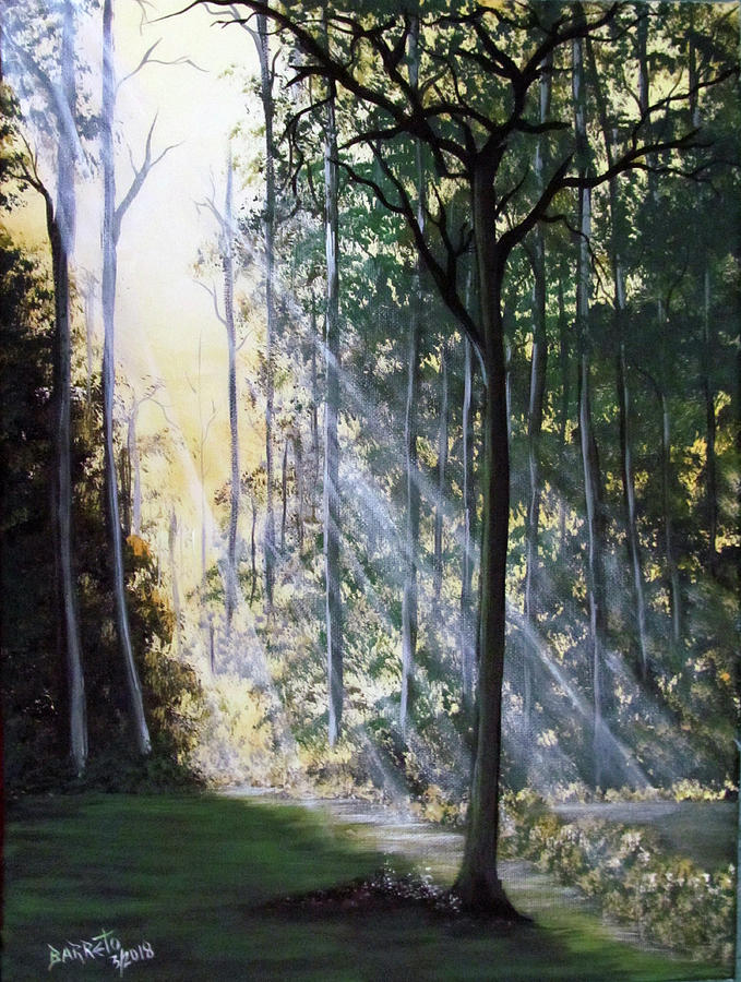 Tree Painting - Shining Through by Gloria E Barreto-Rodriguez