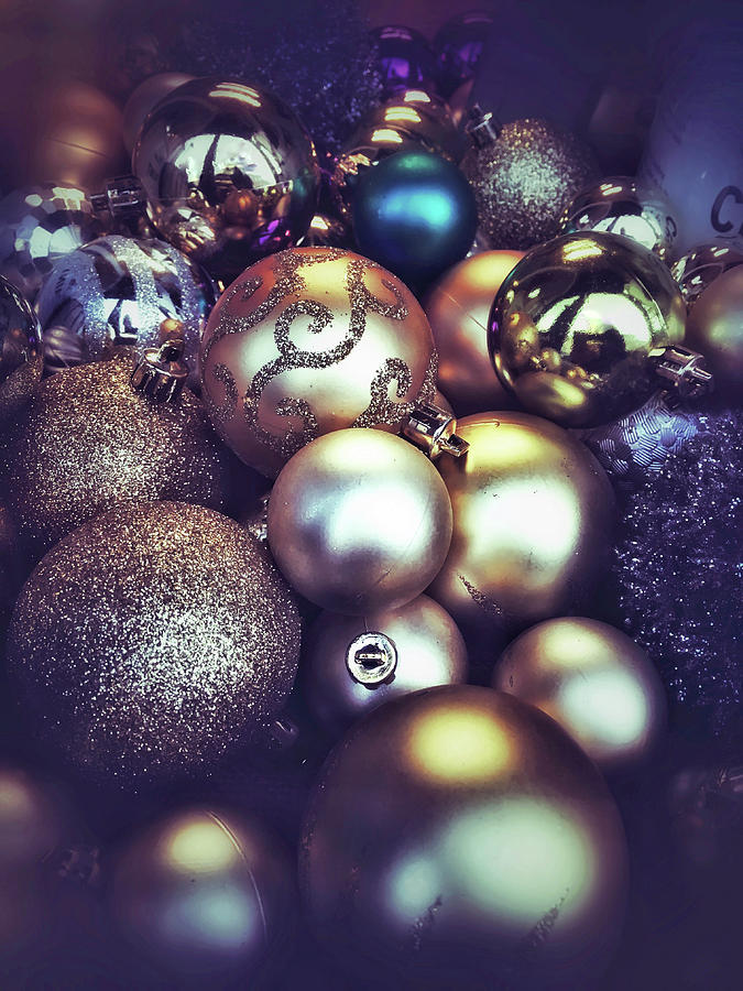 Abstract Photograph - Shiny Christmas baubles by Tom Gowanlock