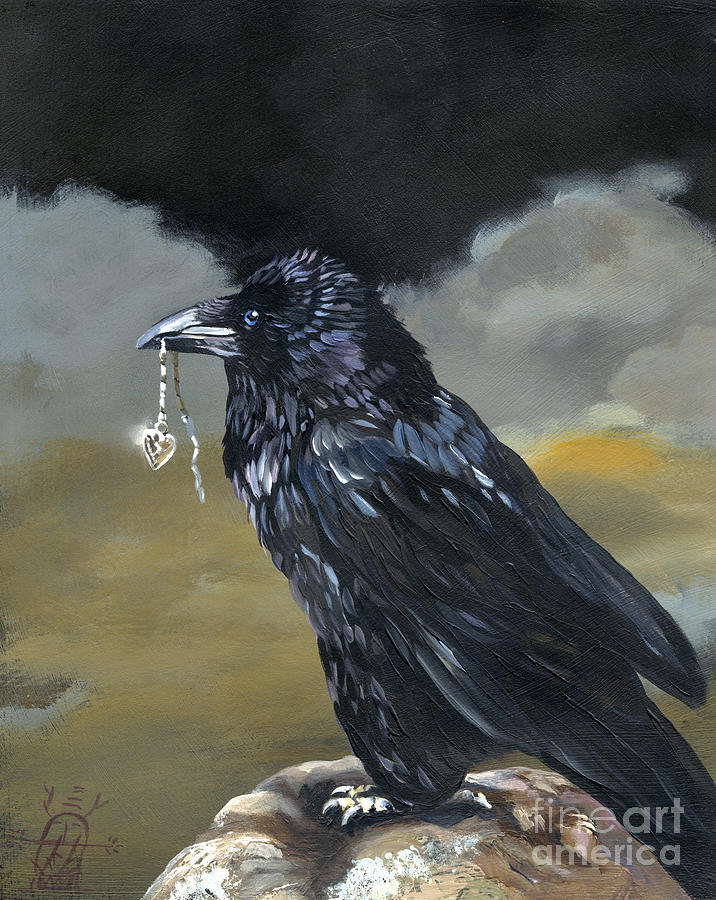 Raven Painting - Shiny by J W Baker