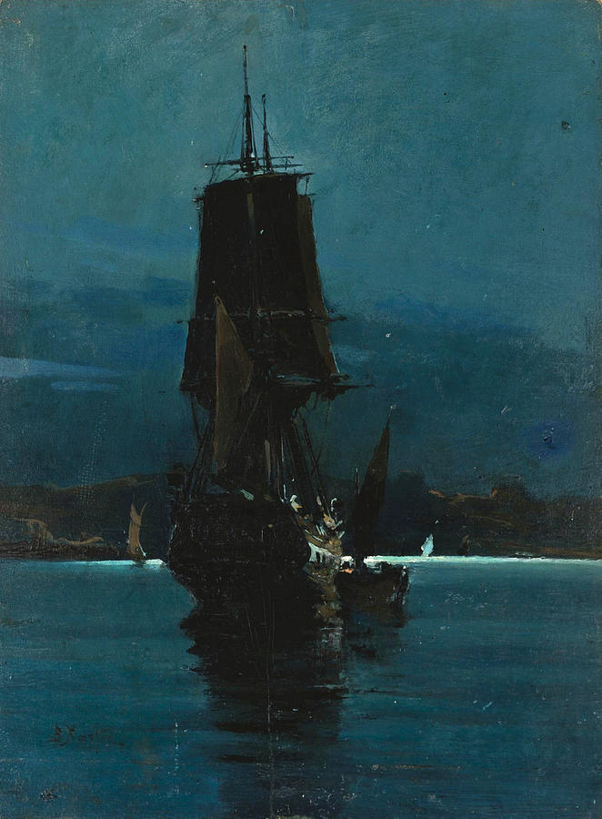 Ship by Night Painting by Vasilios Chatzis