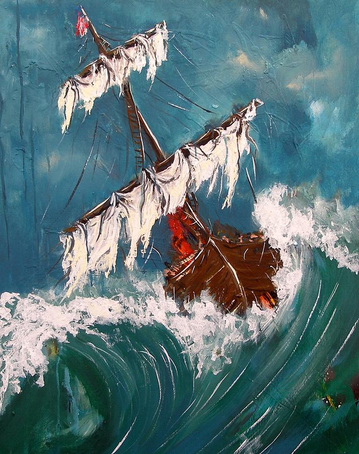 Ship in a storm Painting by Miroslaw  Chelchowski