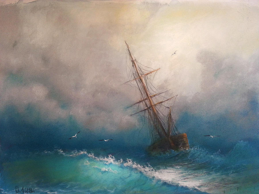 Boat Painting - Ship In Distress by John F Willis