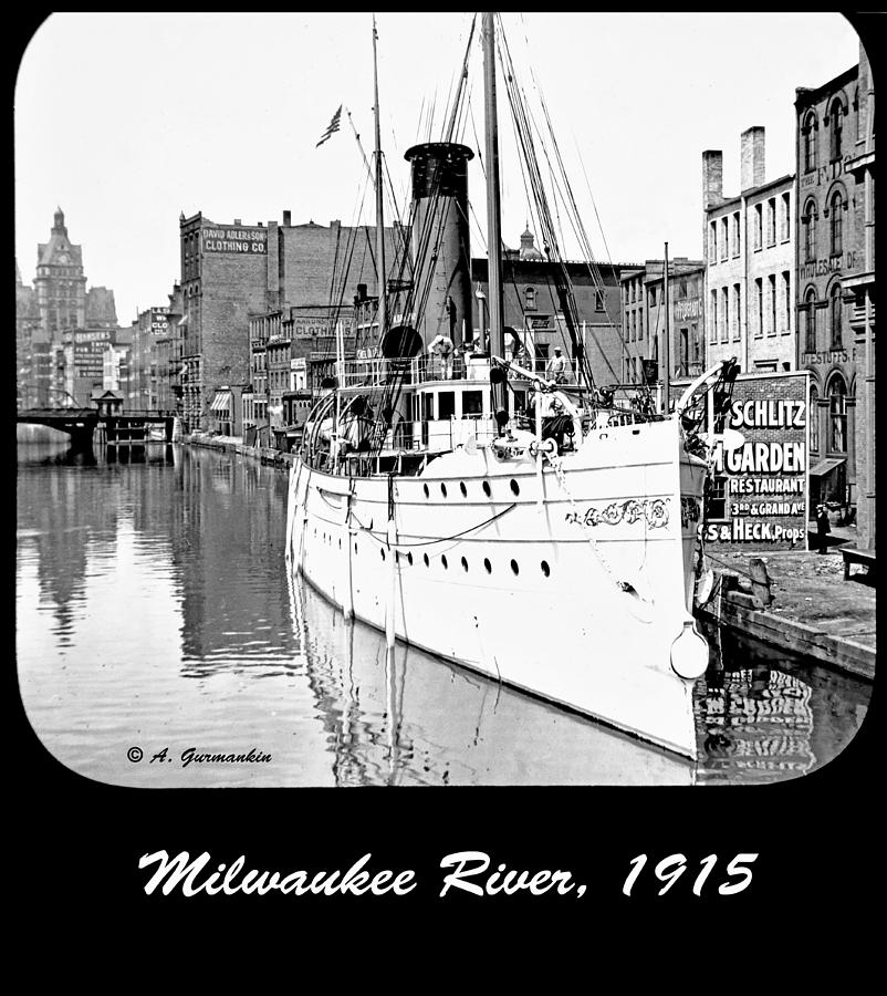 Ship in Milwaukee River c 1915 Photograph by A Macarthur Gurmankin