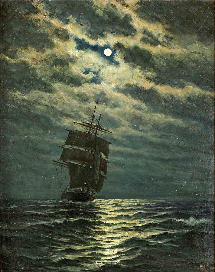  Ship in the Moonlight Painting by Martin Aagaard