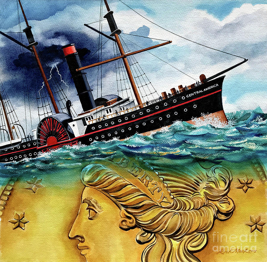 Ship of Gold Storm Painting by Rick Mock