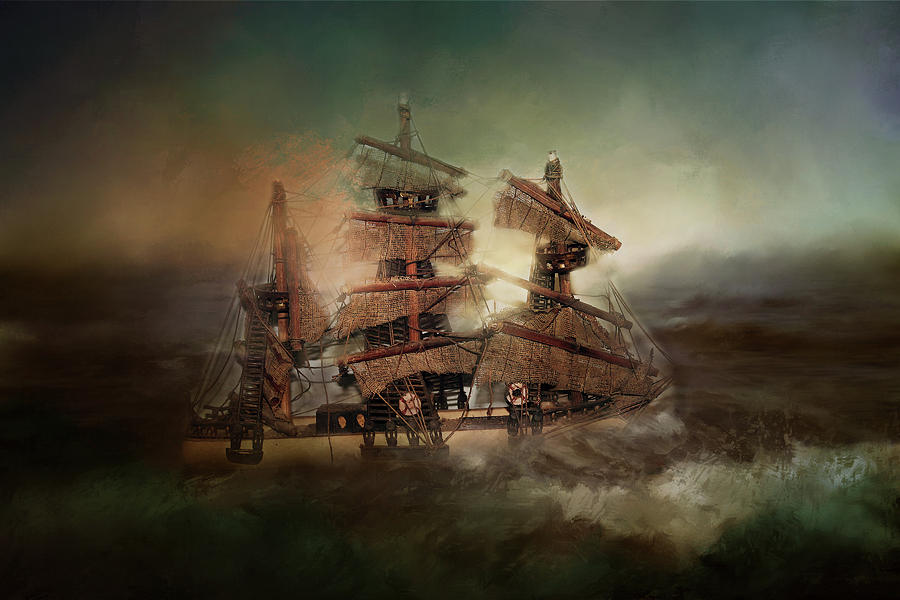 Ship on Troubled Sea Digital Art by TnBackroadsPhotos