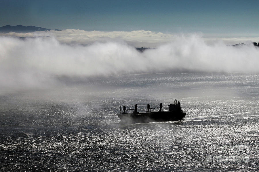 Ship Passes Through the Mysty Fog of the Golden Gate Photograph by Wernher Krutein