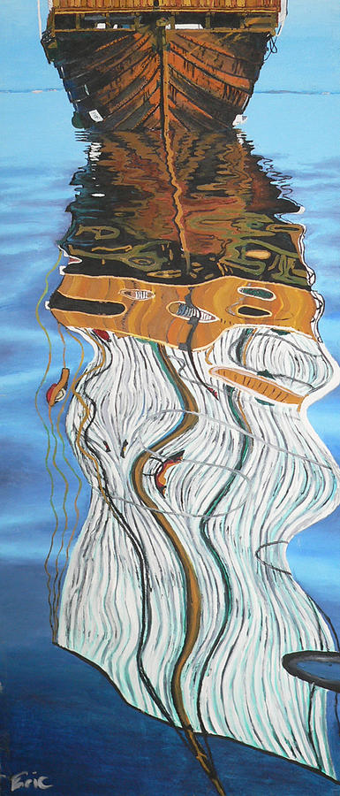 boat reflection painting