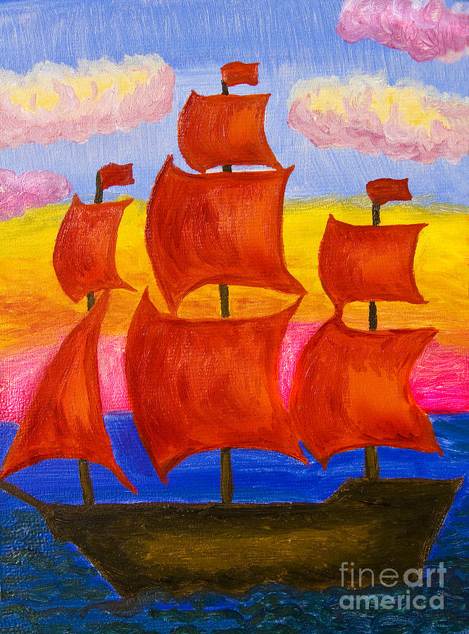 Ship with red sails Painting by Irina Afonskaya