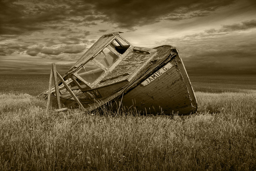 Ship Wreck in Sepia Tone Photograph by Randall Nyhof