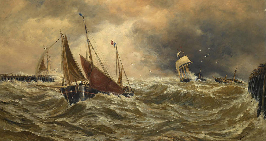 Shipping in a Storm off Calais Harbour Painting by Thomas Bush Hardy