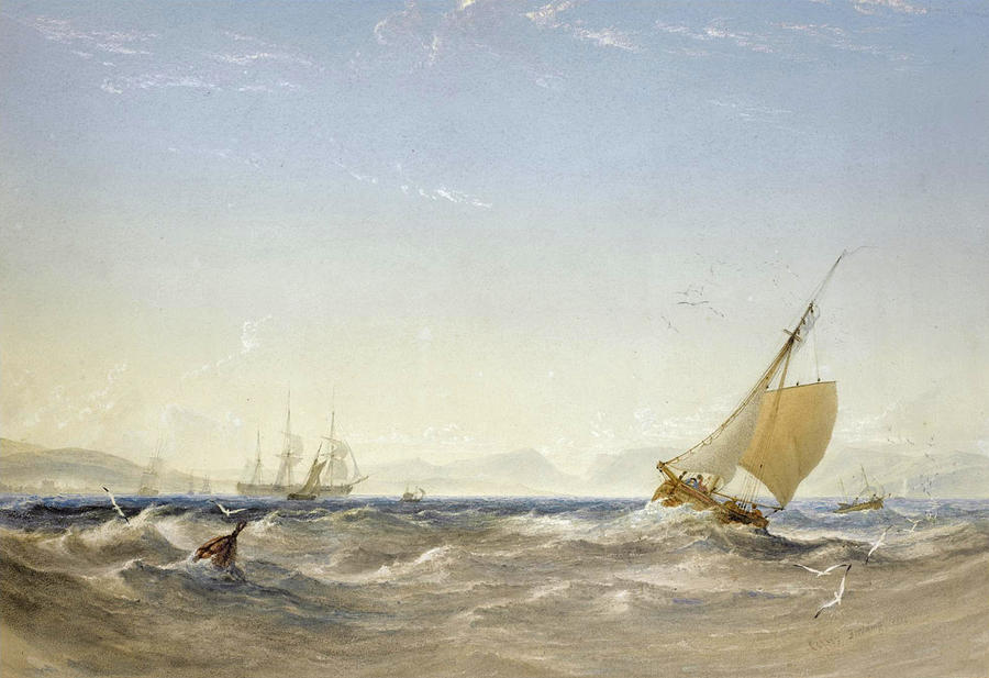 Shipping off the Coast Drawing by Anthony Vandyke Copley Fielding