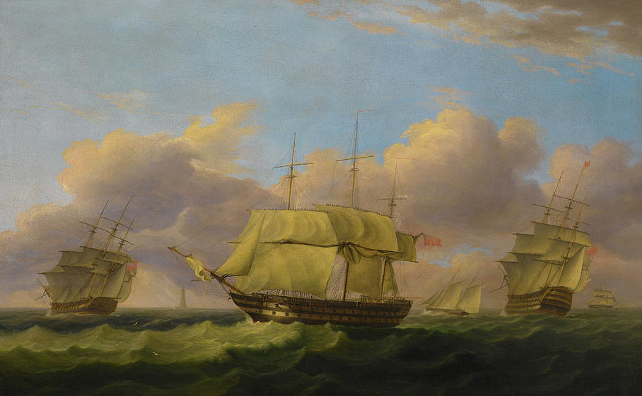 Shipping off the Eddystone Painting by Thomas Luny