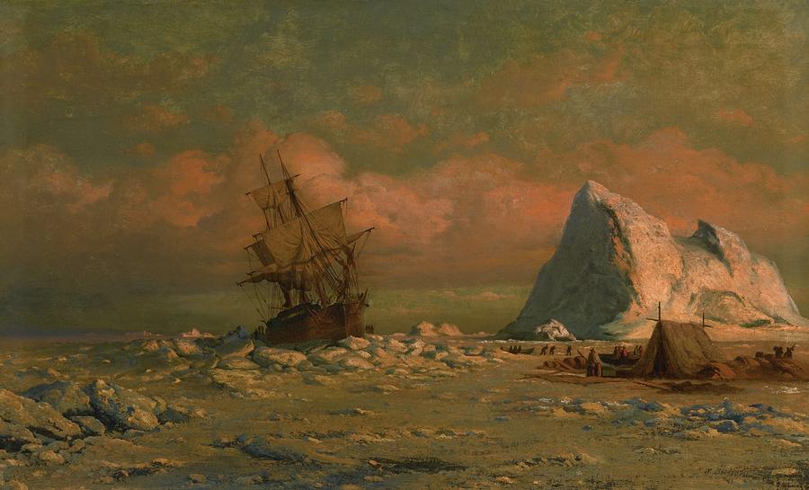 Shipping Vessel With Ice Floes And Figures Painting by William Bradford ...