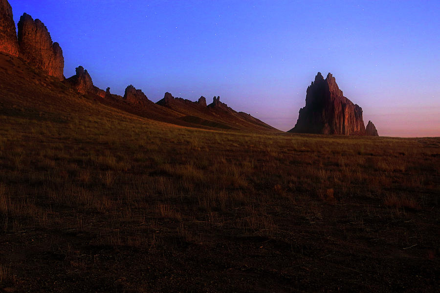 Shiprock Under the Stars - sunrise - New Mexico - landscape Photograph by Jason Politte