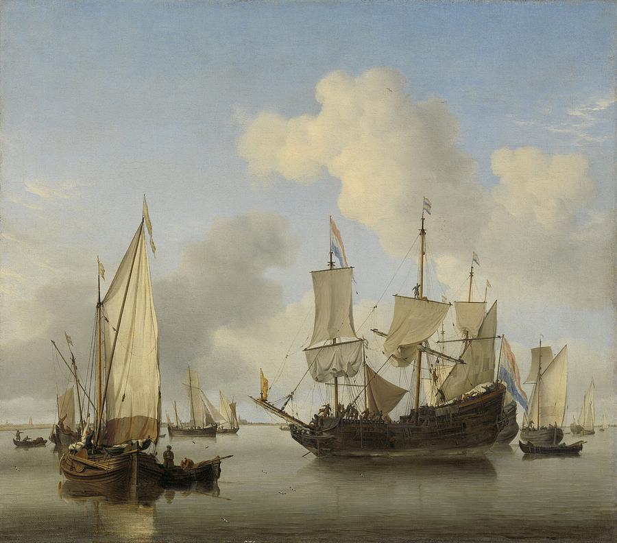 Ships at Anchor on the Coast  Willem van de Velde II c 1660 Painting by Vintage Collectables