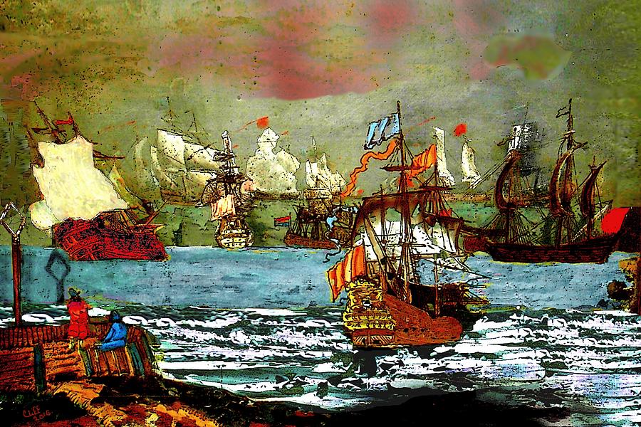 Ships at Sea Painting by Cliff Wilson