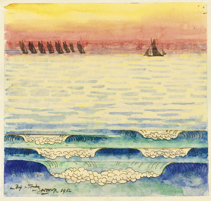 Jan Toorop Drawing - Ships at Sea by Jan Toorop