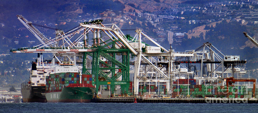 Ships Cranes Containers and Docks at the Port of Oakland Photograph by Wernher Krutein
