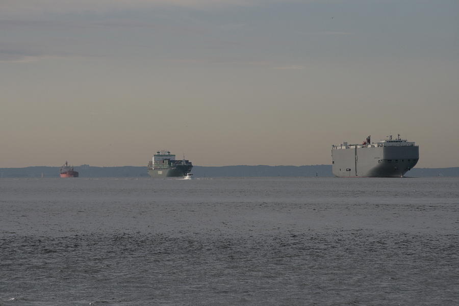 Ships in Ambrose Channel Photograph by Christopher J Kirby