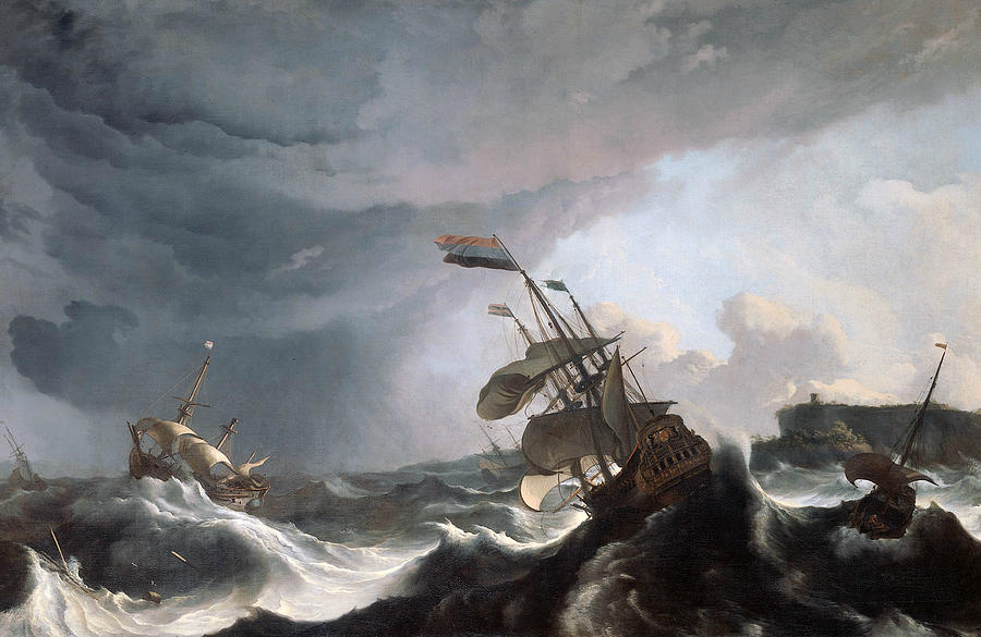 Ships in Distress in a Heavy Storm Painting by Ludolf Bakhuizen