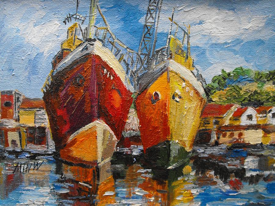 Ships in repair Painting by L R B
