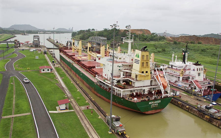 Ships, Miraflores Locks in Panama Photograph by Venetia Featherstone-Witty