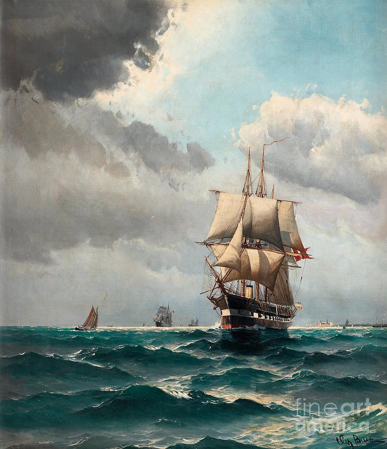 Ships Near Kronborg Painting by MotionAge Designs