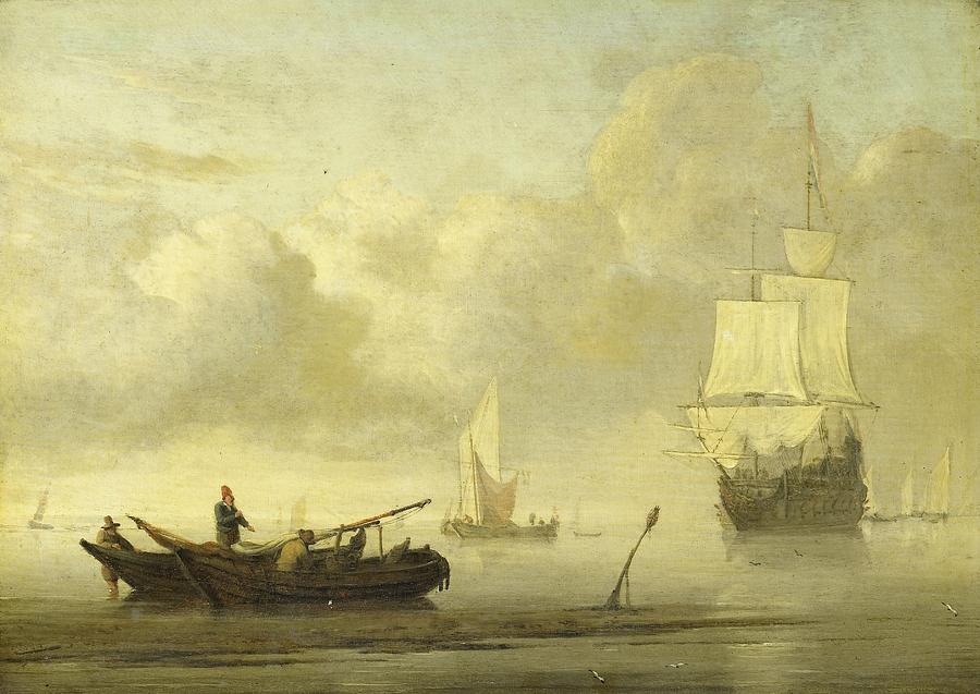 Ships near the Coast during a Calm Willem van de Velde II c 1650  c 1707 Painting by Vintage Collectables
