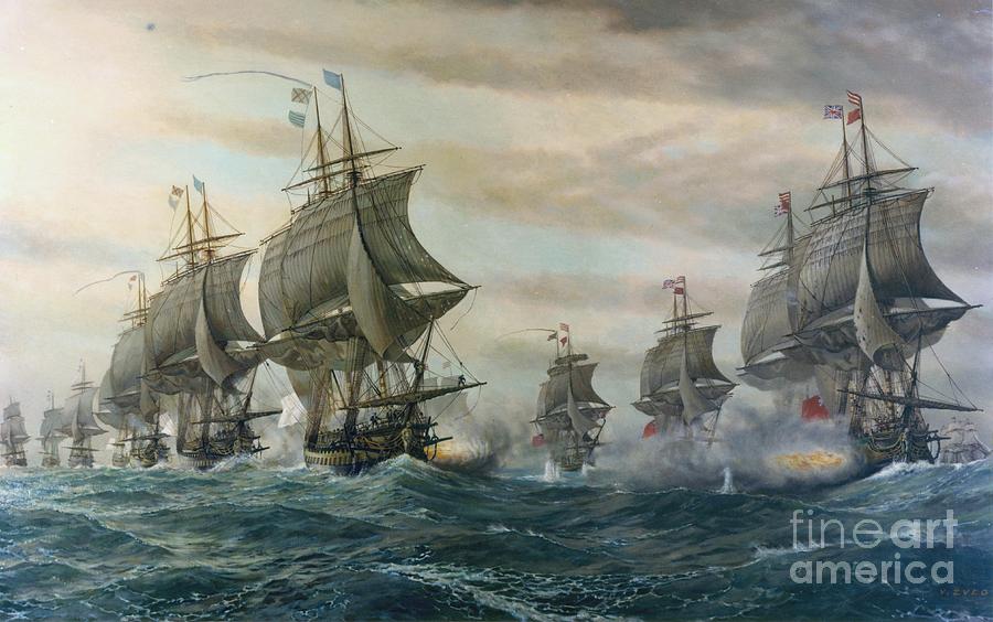 ships of the line at the Battle of the Virginia Painting by MotionAge Designs