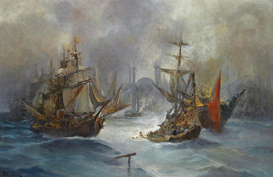 Ships off the Coast of Constantinople Painting by Vasilios Chatzis