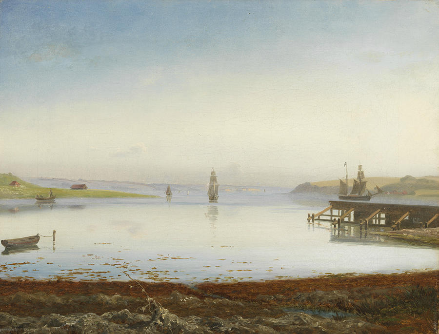 Ships on a Fjord Painting by Thorald Laessoe