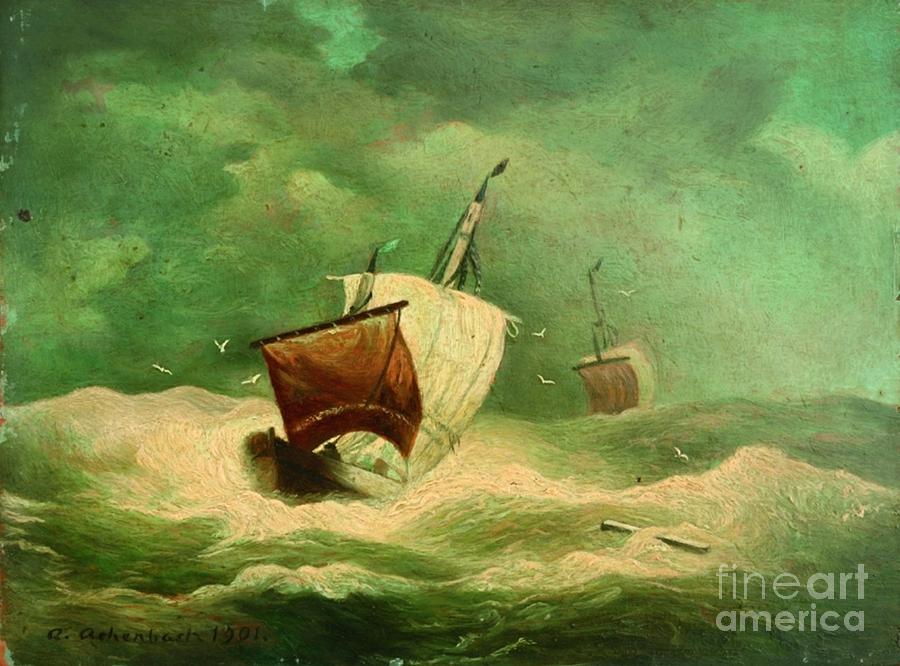 Ships On A Stormy Sea Painting by MotionAge Designs