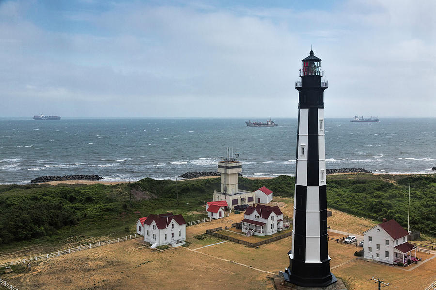Ships Passing New Cape Henry Lighthouse Photograph by Jemmy Archer
