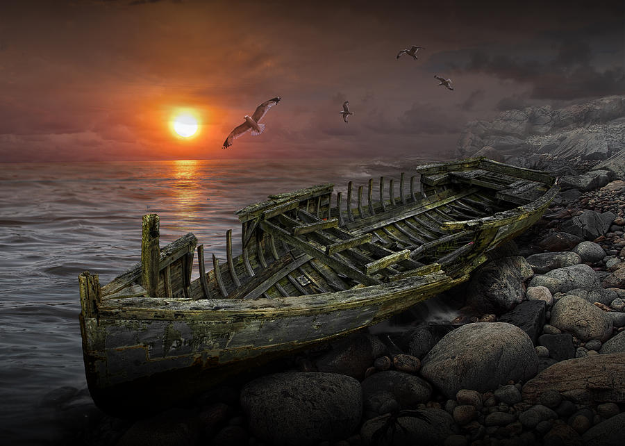 Shipwreck at Sunset Photograph by Randall Nyhof