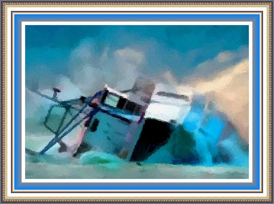 Shipwreck H B With Decorative Ornate Printed Frame. Painting