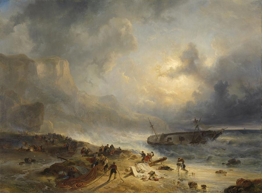Shipwreck off a Rocky Coast   Wijnand Nuijen c 1837 Painting by Vintage Collectables