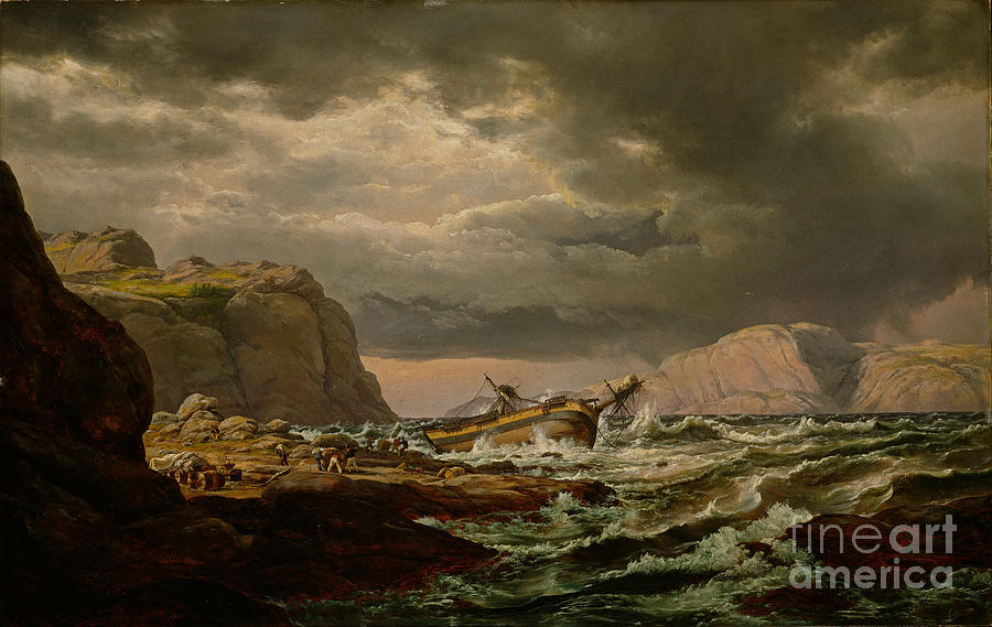 Johan Christian Dahl Painting - Shipwreck on the Coast of Norway by Celestial Images
